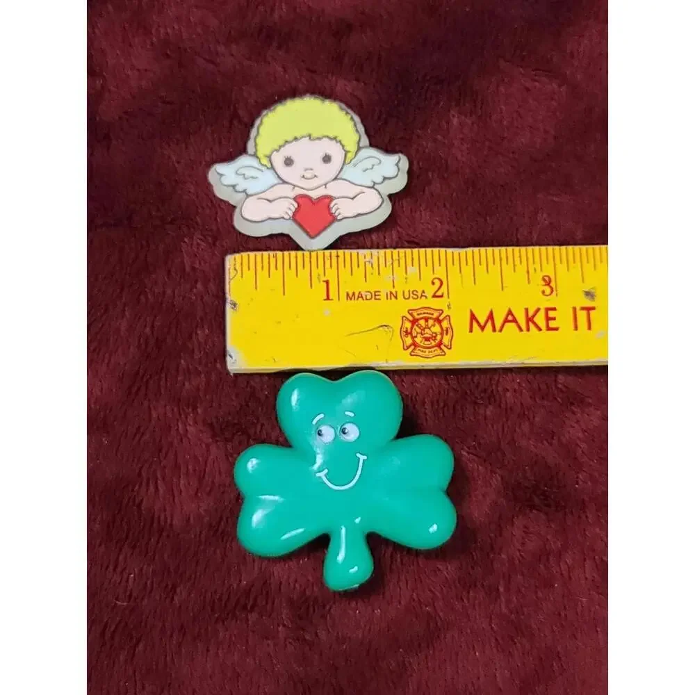 Bundle Of 2 Holiday Pins Valentines Cupid/St. Patrick's Day Clover Wiggly‎ Eyes